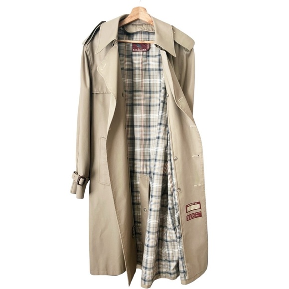Vintage Nordstrom Mens Size 40R Khaki Tan Classic City Long Belted Trench Unisex - Picture 11 of 14